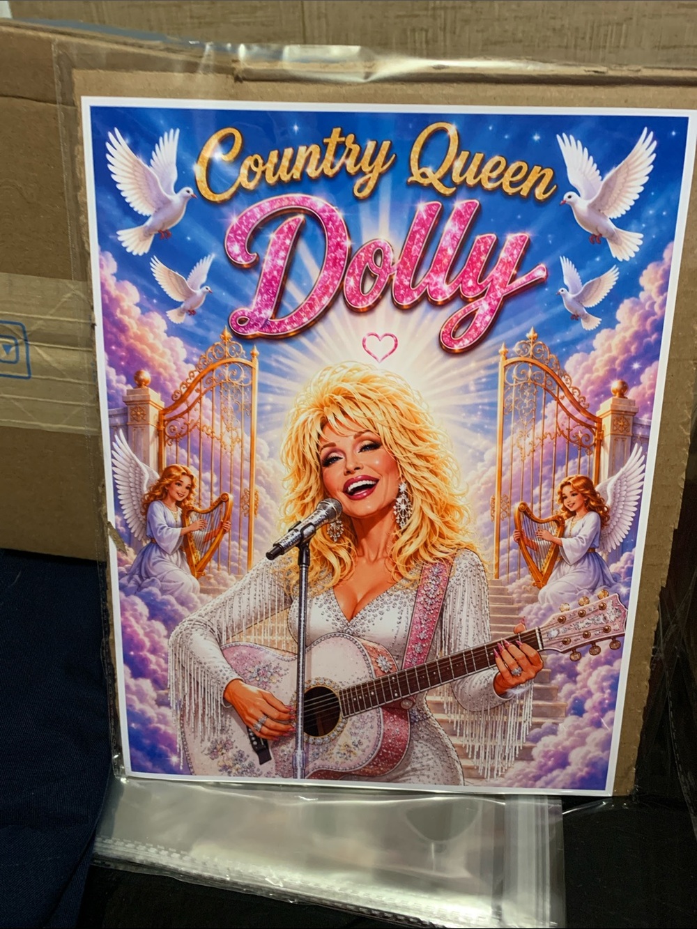Country Queen Dolly Wall Art - Pink, Gold & Blue
